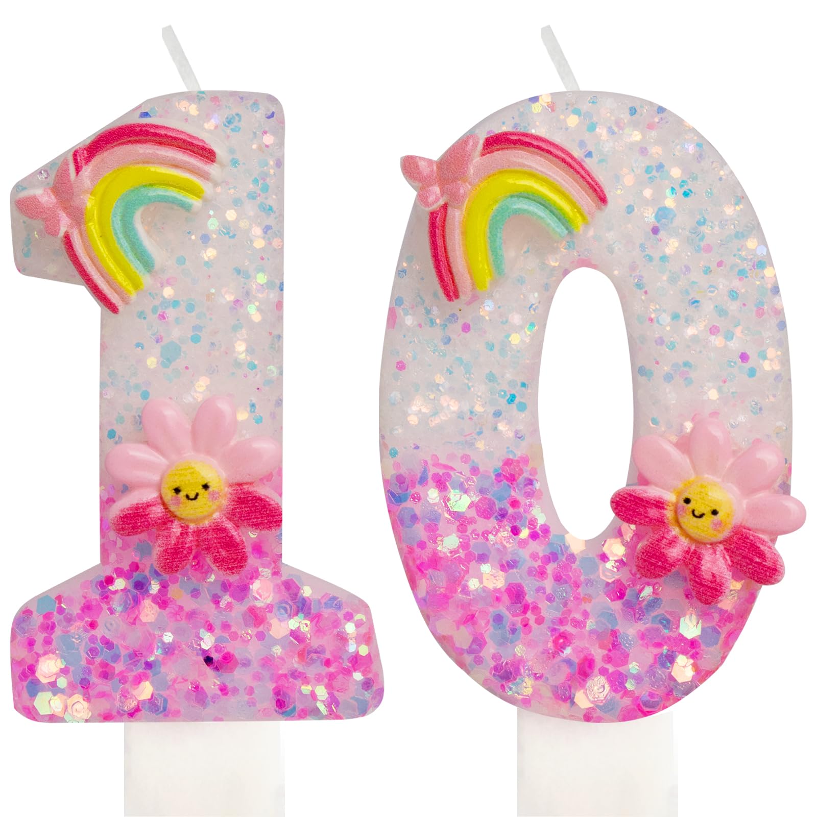 Pink Birthday Candles Cloud Rainbow Themed 10th Cake Toppers Candle for Baby Shower Colorful Theme Birthday Party Decorations Supplies