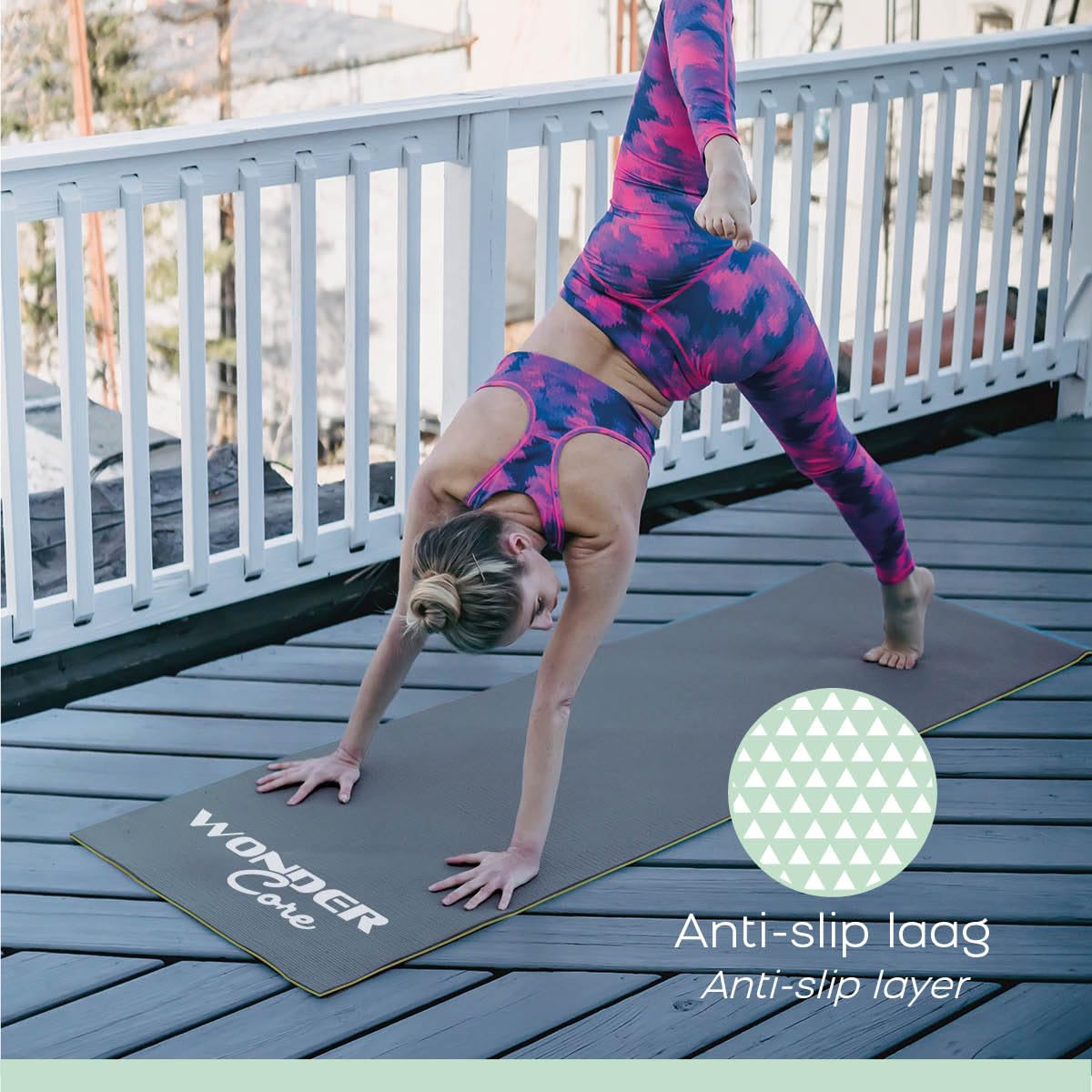 Wonder Core Tappetino da yoga Fitness Sport Ginnastica Tappetino Pilates TPE ecologico antiscivolo spessore 6 mm - Verde/Grigio - 173 x 61 cm