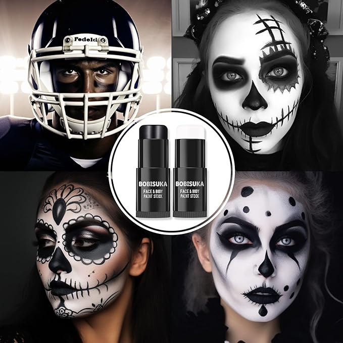 BOBISUKA Black White Face Paint Stick with Setting Powder Set