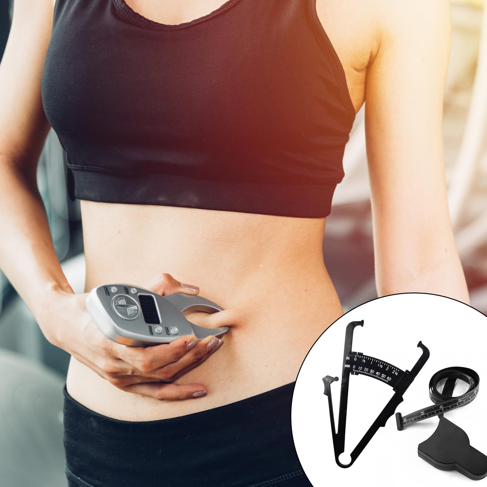 Pince à plis cutanée et Mètre ruban, Analyseur de graisse corporelle dans l'étrier cutané de mesure pour mesurer avec précision le BMI Pliage Fitness et perte de poids