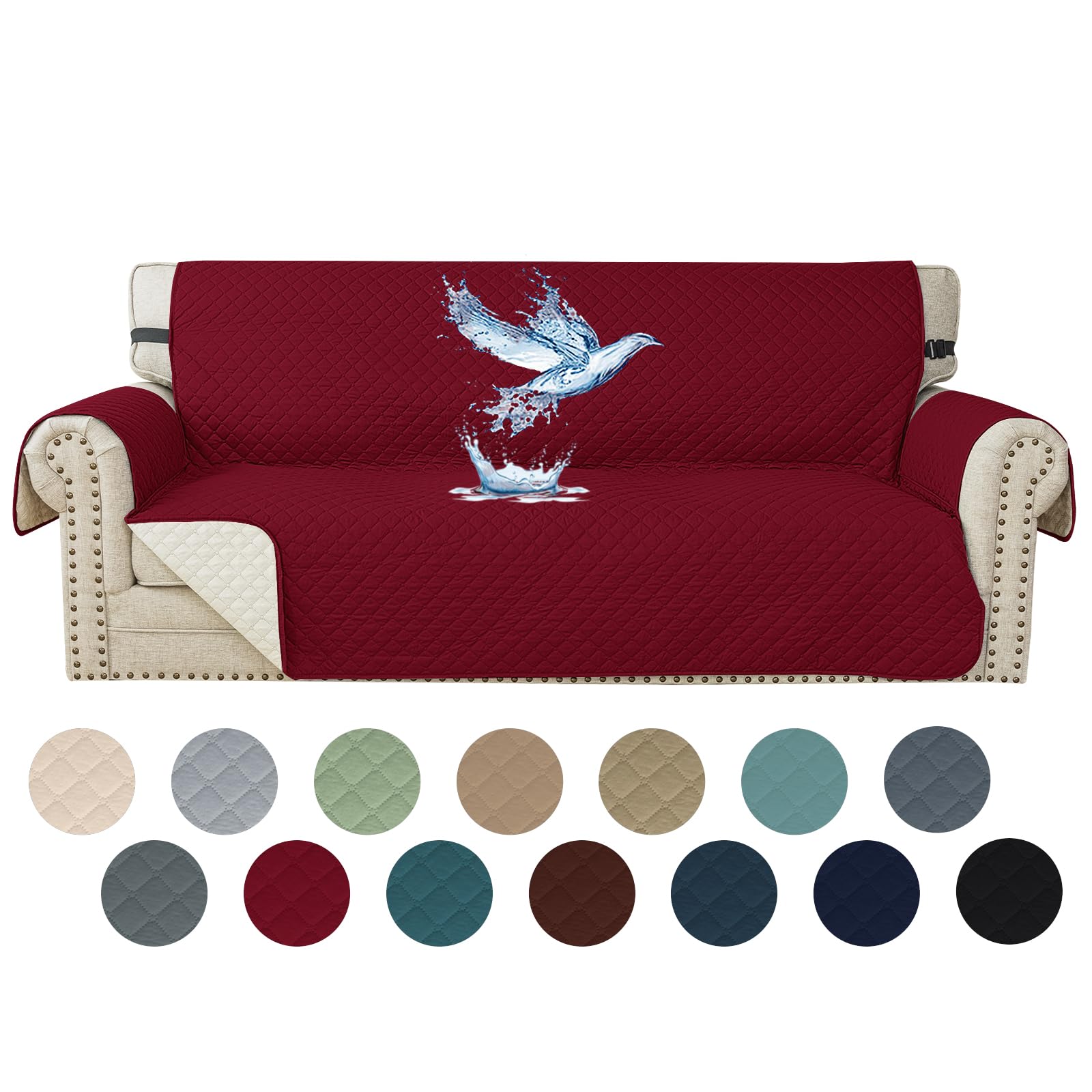 YSTELLAA Funda Sofa 3 Plazas, Impermeable Cubre Sofa Verano, Fundas para Sofa Antideslizante, Protector Sofa Antiarañazos Gatos Perros Mascotas, Fundas Sofa con Correas Elásticas, Rojo Vino