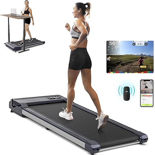 Walking Pad Treadmill, Walking Pad with Incline, Voice Controlled Smart Under Desk Treadmill Works with ZWIFT KINOMAP WELLFIT Apps, 300+LB Capacity