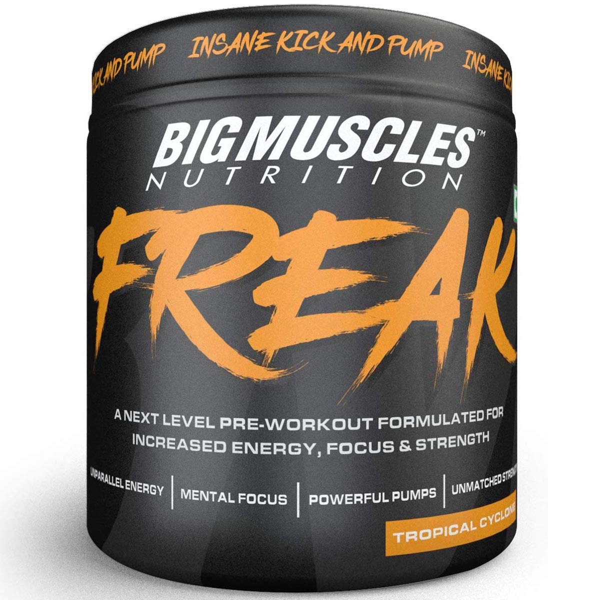 Bigmuscles NutritionFreak Pre-Workout Powder [30 Servings, Tropical Cylcone] | Increased Energy, Strength, Mental Focus & Powerfull Pumps, 1 count