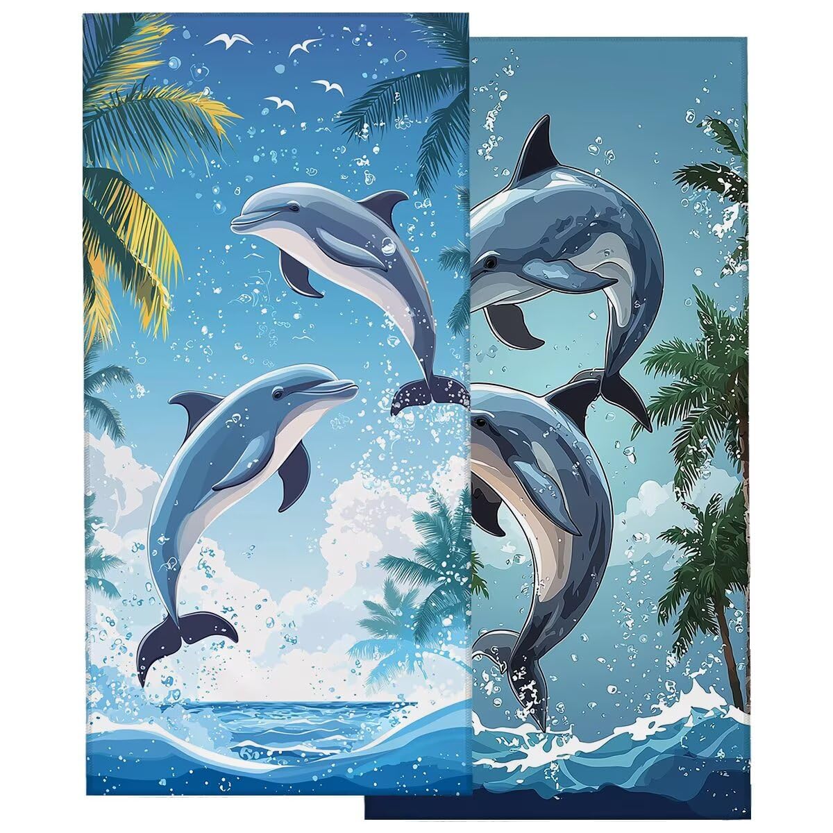 Telo Mare Microfibra, Telo Mare Grande 100x200cm 2 Pezzi, Asciugamano Palestra Donna Asciugatura Rapida, Antisabbia Asciugamano Microfibra, Leggero Asciugamani Palestra per Regalo (Delfino) -4314