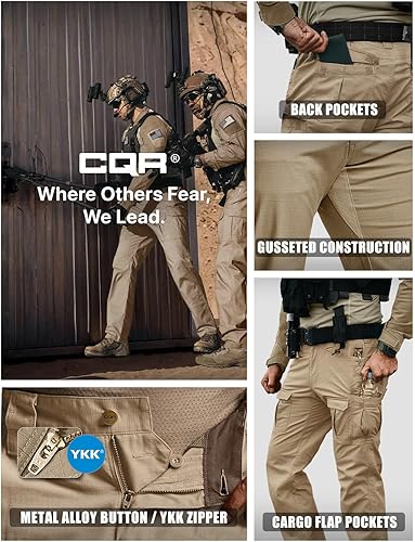 Miniatura 7 de CQR Pantalones tácticos Flex Ripstop para hombre, pantalones cargo elásticos resistentes al agua, pantalones de trabajo ligeros EDC para senderismo