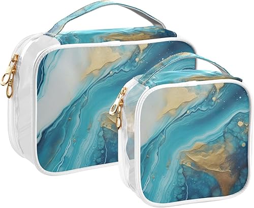 Turquoise Blue Marble Clear Toiletry Bag for Traveling,2 Pack Makeup Cosmetic Bag with Zipper,Travel Bag for Toiletries,Travel Essentials 21214757
