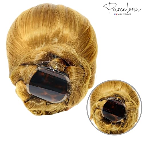 Miniatura 4 de Parcelona France Onde Leopard Tortoise Shell Clear Celluloid Side Slide en agarre seguro pinza de pelo fino de pato para yoga -2 34 pulgadas