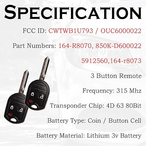 Miniatura 3 de Llavero de repuesto para Ford F-150/F150 2004-2014 F-250/F250 F-350/F350 Super Duty 2004-2016 Edge Flex Explorer Escape CWTWB1U793 Control remoto de