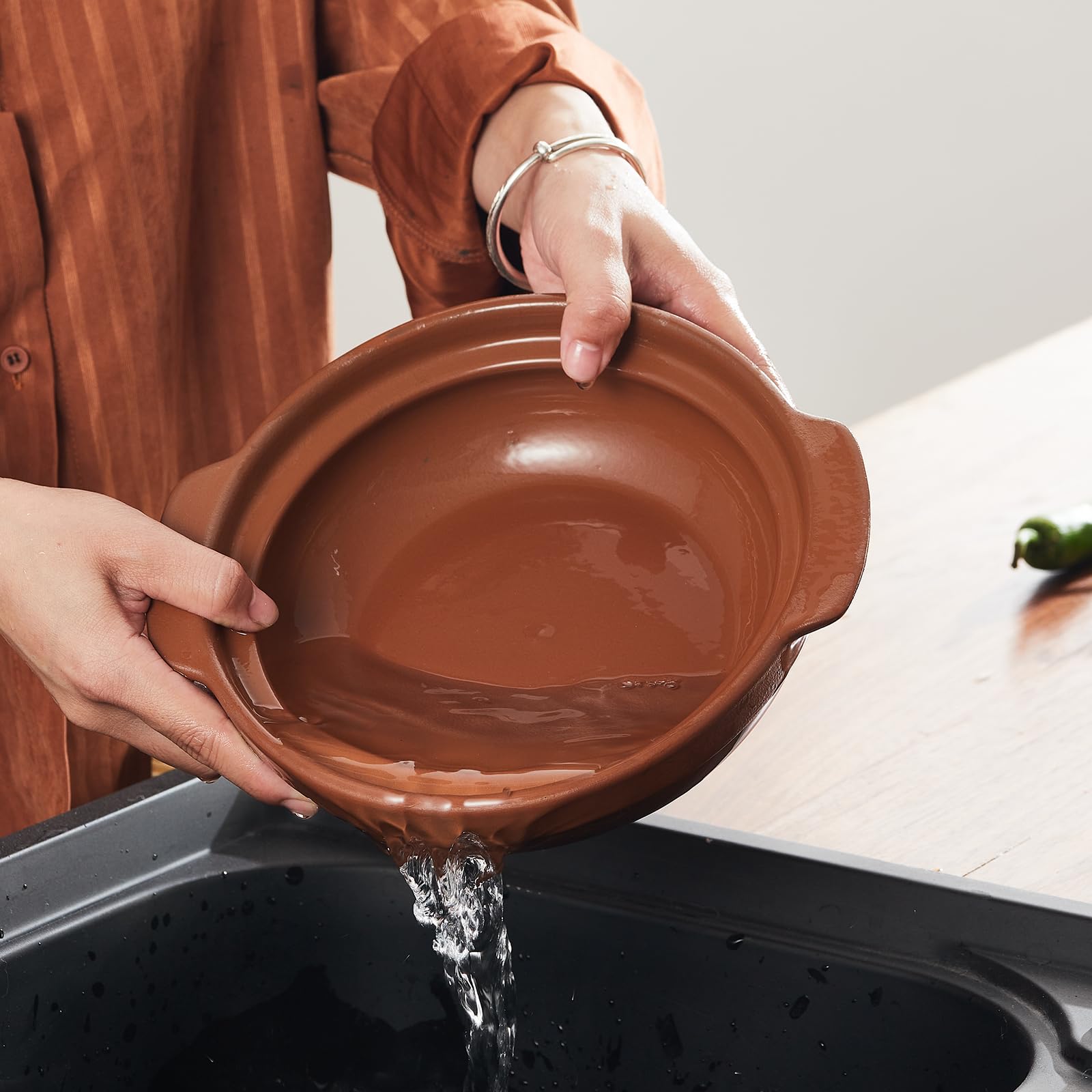 Casseruola in ceramica di terracotta non smaltata, pentola in terracotta, pentola con coperchio per cena e feste, pentola per riso, stufato, forno e servire in forno, sicura e resistente al calore