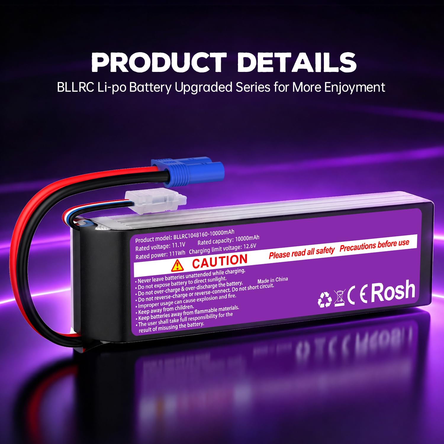 2PCS 11.1V 10000mAh 3S 80C LiPo-Akku mit EC5-Stecker für RC-LKW, Geländewagen, Quadrokopter, Fotodrohnen und Hubschrauber