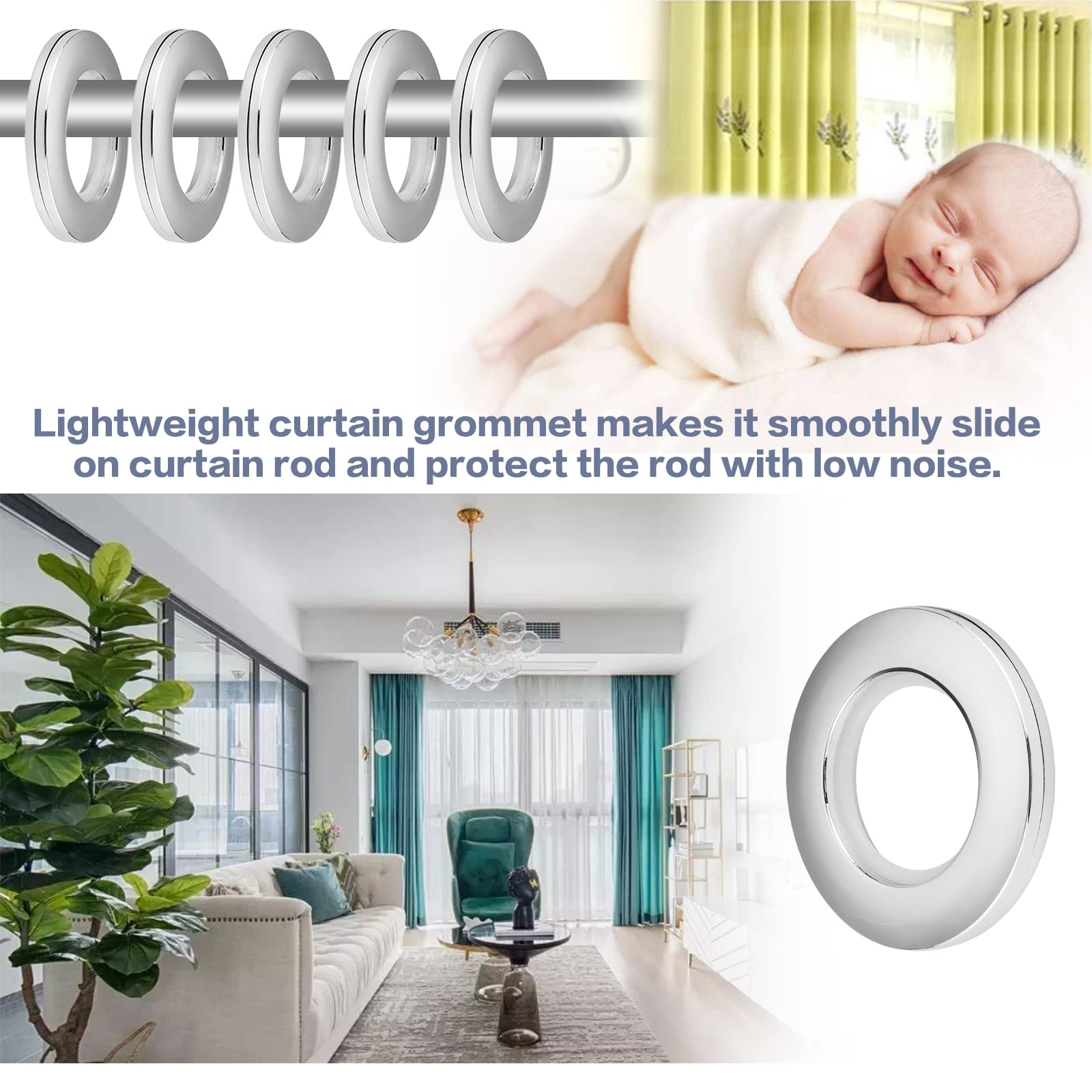 Set 32 Anelli Per Tende In Plastica ABS - Diametro Interno 40mm, Argento Opaco, Per Fai Da Te - Foto 11