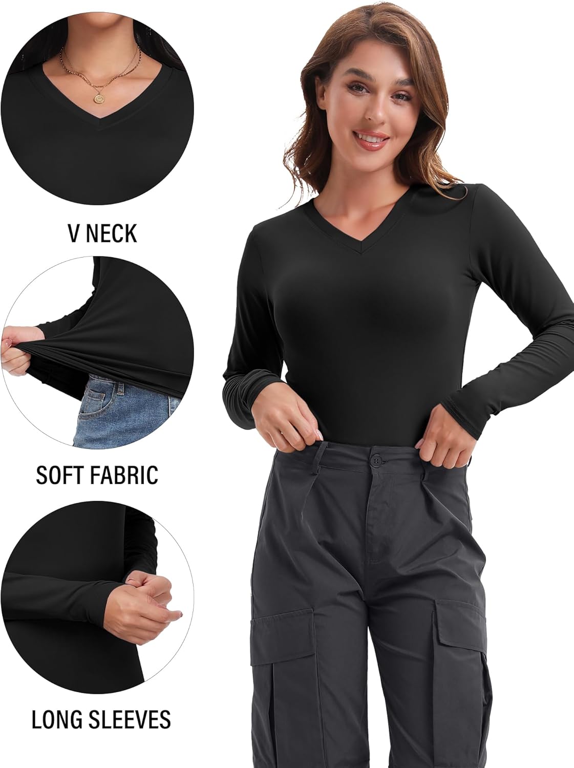 HOPLYNN 1/3 Pack Womens Long Sleeve Shirts V Neck Underscrub Slim Fitted Basic Workout Gym Fall Undershirts Tops - Image 5