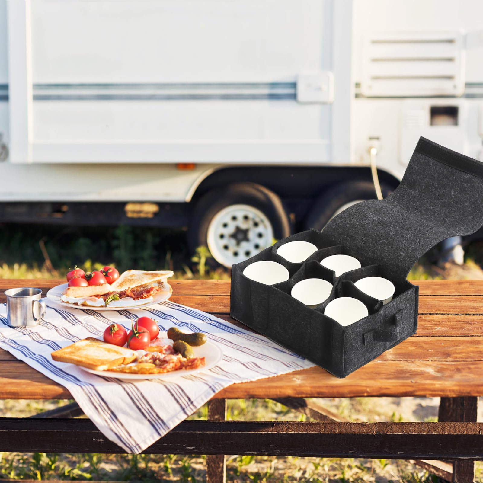 Soporte para platos para caravana, bolsa de fieltro para almacenamiento de tazas, soporte para tazas, caravana, organizador de caravanas, camping, camping, almacenamiento de tazas