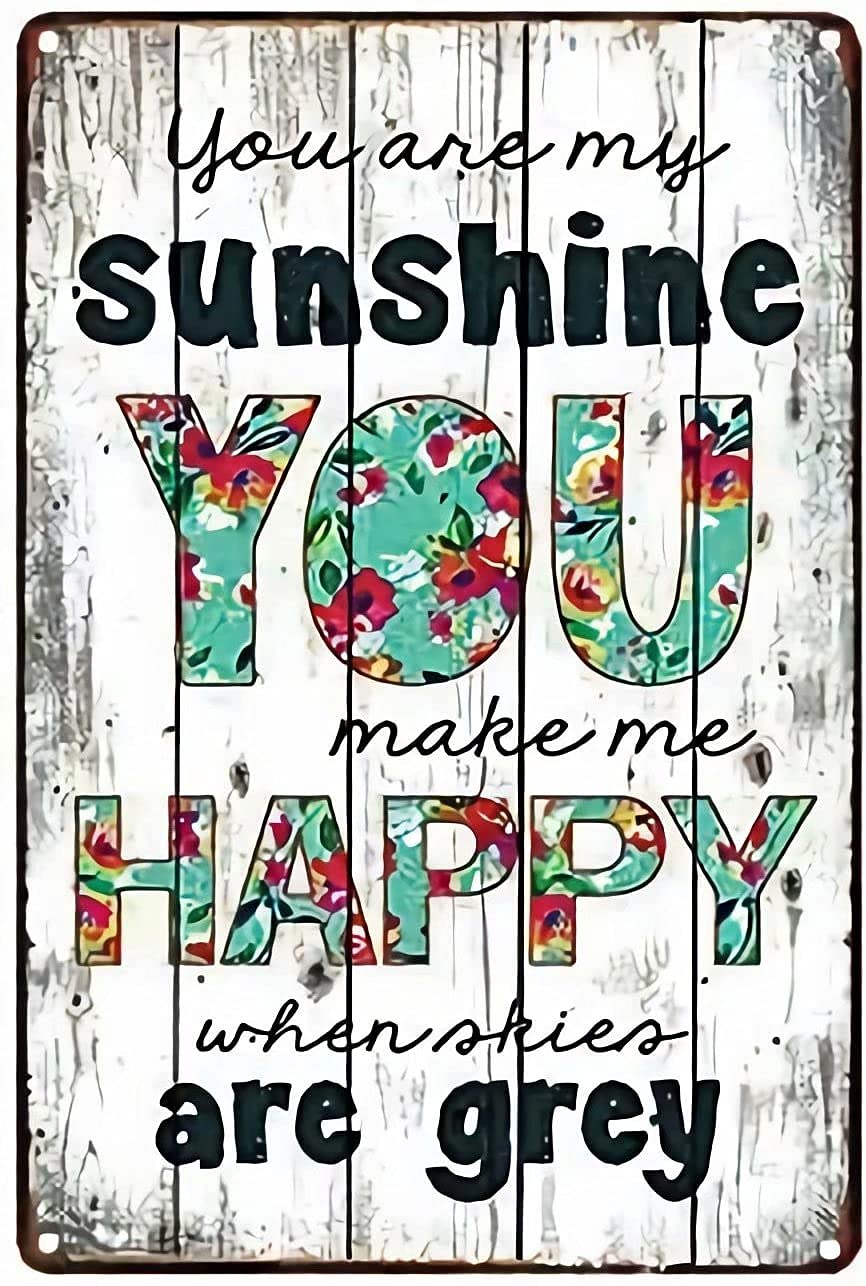 Lawenp Sunshine Metal Tin Sign,You are My Sunshine Make Me Happy,Vintage Wall Decor Aluminum Poster Wall Decor for Bar Cafe Home Garage 8x12 Inch