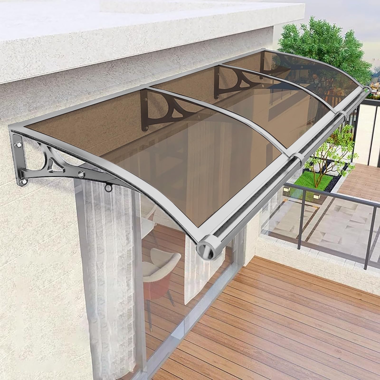 JFOZDM Door Canopy Outdoor, Door Canopy, Porch Canopy Waterproof, Window Awning, UV, Snow Protection, Gold & Silver Aluminium Bracket Polycarbonate Cover, Rain Shelter Canopy for Patio, Roof, Garden