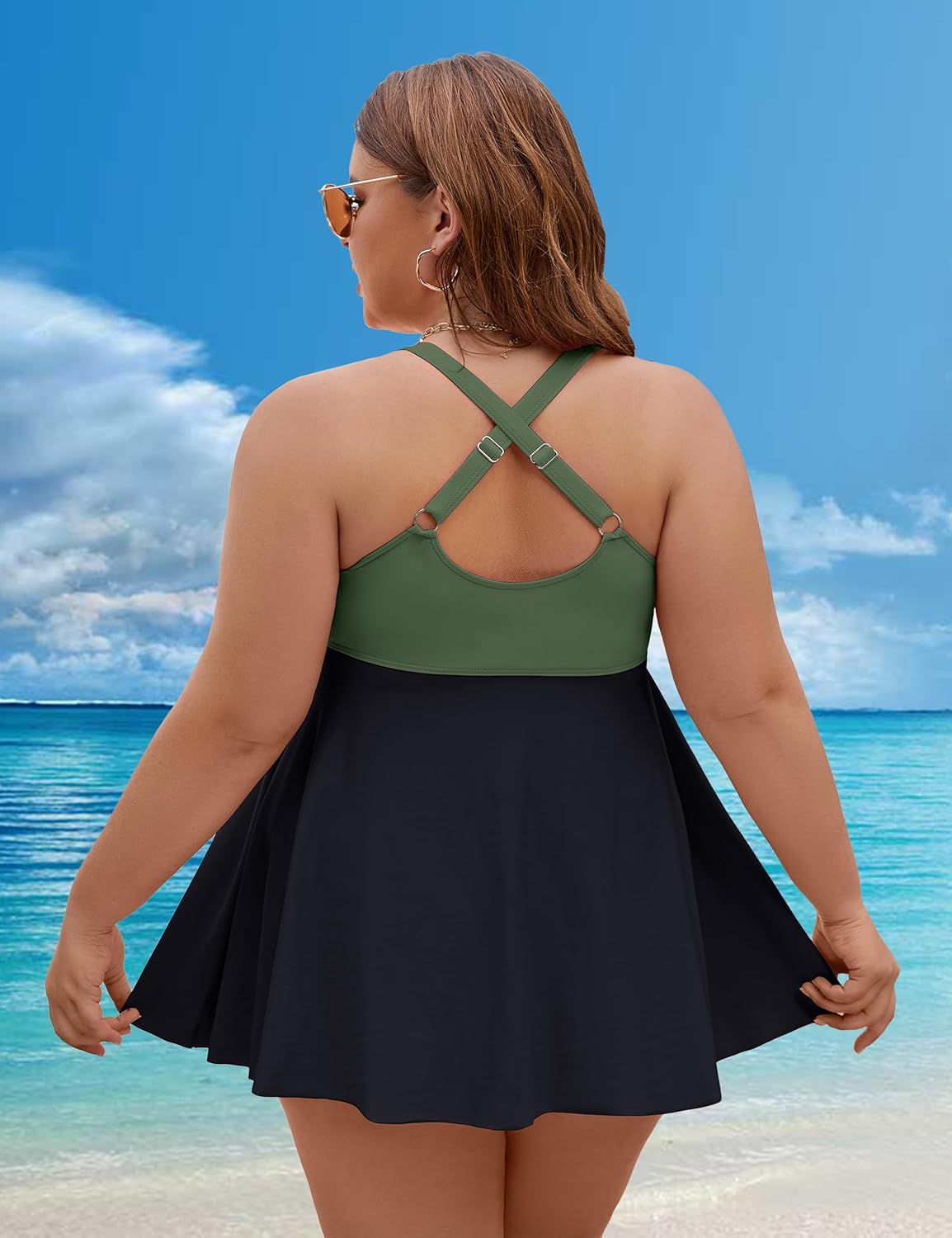 Edelqual Womens Plus Size Tankini Swimsuit Two Piece Tummy Control Bathing Suits Swim Dress Swimwear with Shorts - Image 5