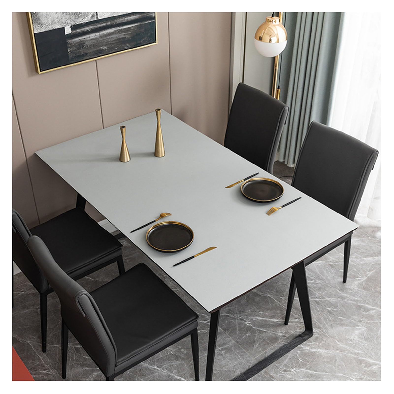Nappe de Table Rectangulaire Cuir Anti Tache Gris Clair 90x160