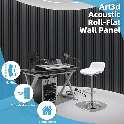 Miniatura 5 de Art3d Paquete de 1 panel de pared de listones de madera acústica con diseño plano enrollable, paneles absorbentes de sonido de 95.3 x 23.8 pulgadas
