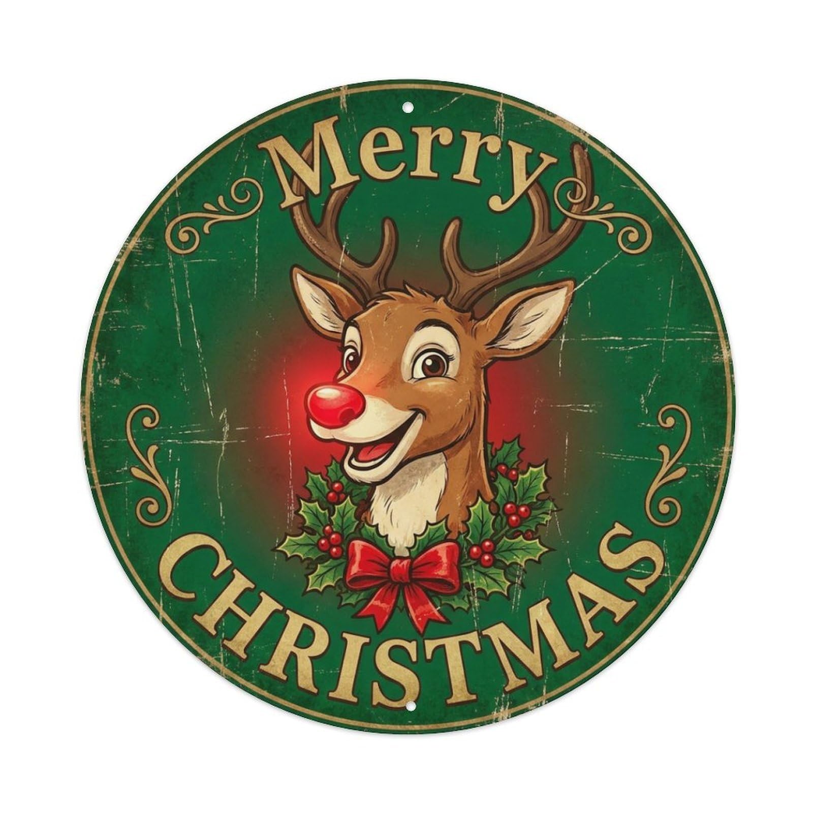 Merry Christmas Reindeer Nose Glow Metal Tin Sign