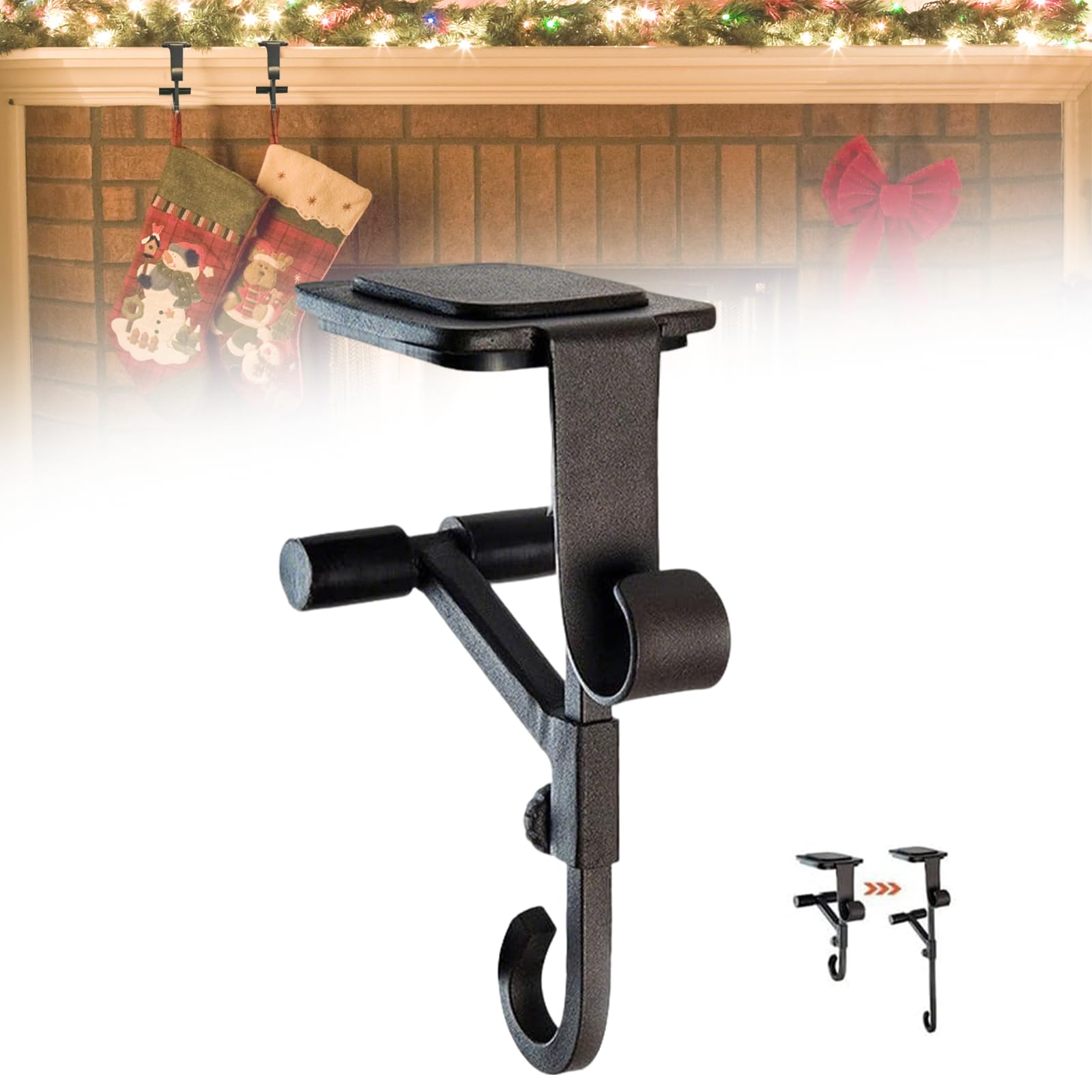 Peamoo 1Pc Garland Holder,2 In 1 Fireplace Stocking And Garland Hanger,No Drill, Heavy Duty Garland Hangers For Mantle,Adjustable Christmas Mantle Hanger With 2 Hooks, For Christmas Holiday Garland ﻿ (1Pc)