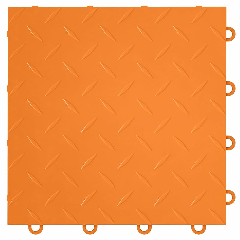 Piso Modular para Garagem IncStores Nitro Tiles em PP com Encaixe, Padrão Diamante, Harley Orange, 24 Peças