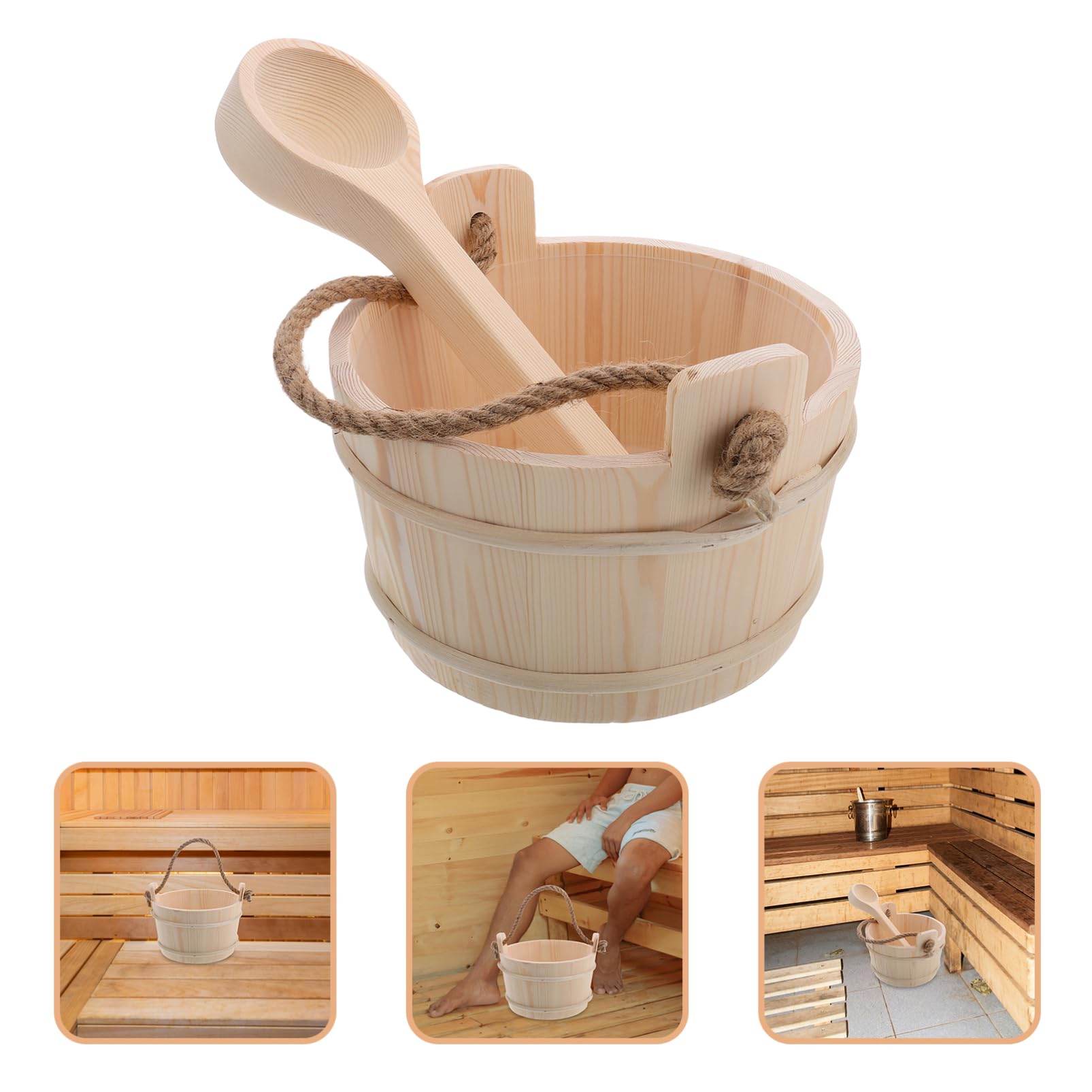 PRETYZOOM Holz Saunakübel Mit Schöpfkelle Für Dampfsauna Fußbad Wasserzubehör Set Für Spa Zimmer Und Badesalz Einweichen Versorgung