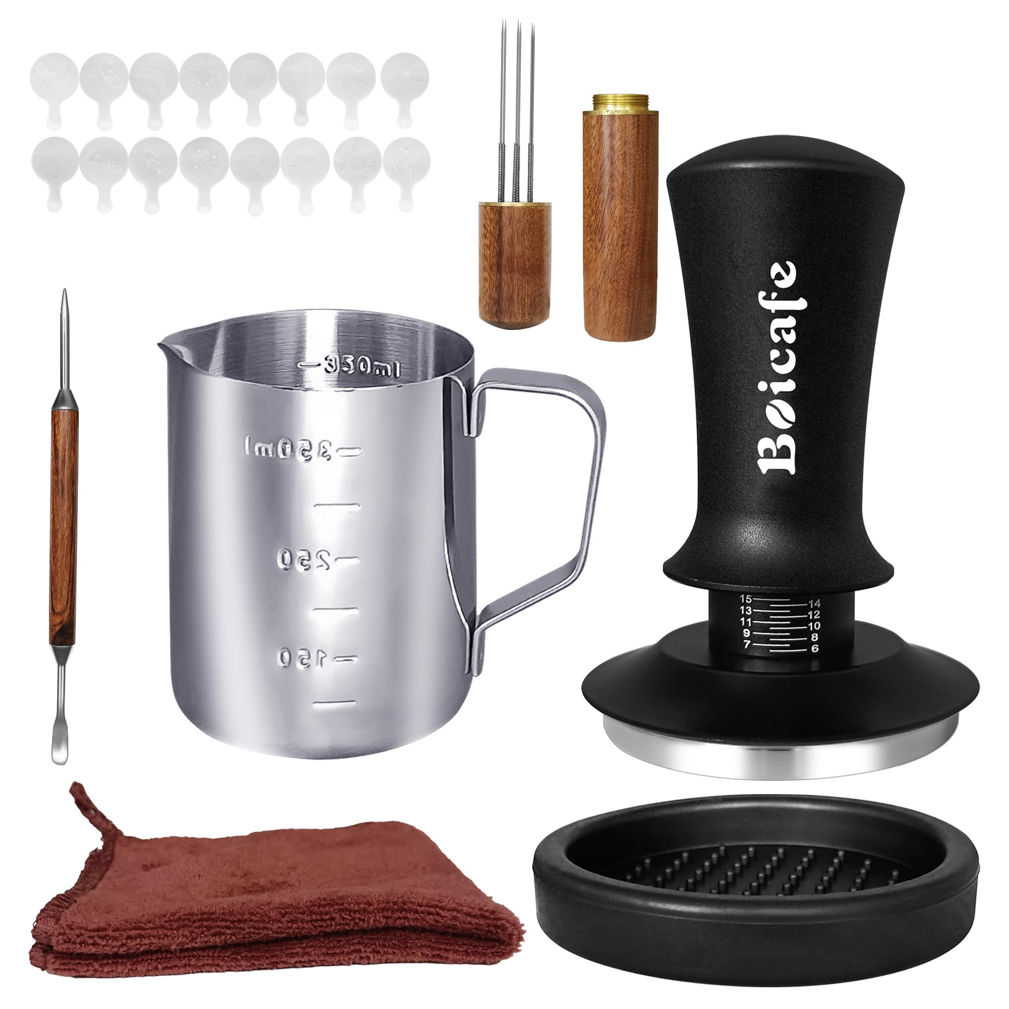22 PCS 58mm Espresso Accessories Kit, 58mm Spring Loaded Calibrated Espresso Coffee Tamper Set with Tamper Mat, WDT Tool, Latte Art Kit, Frothing Pitcher and Towel for Coffee Making (58mm)