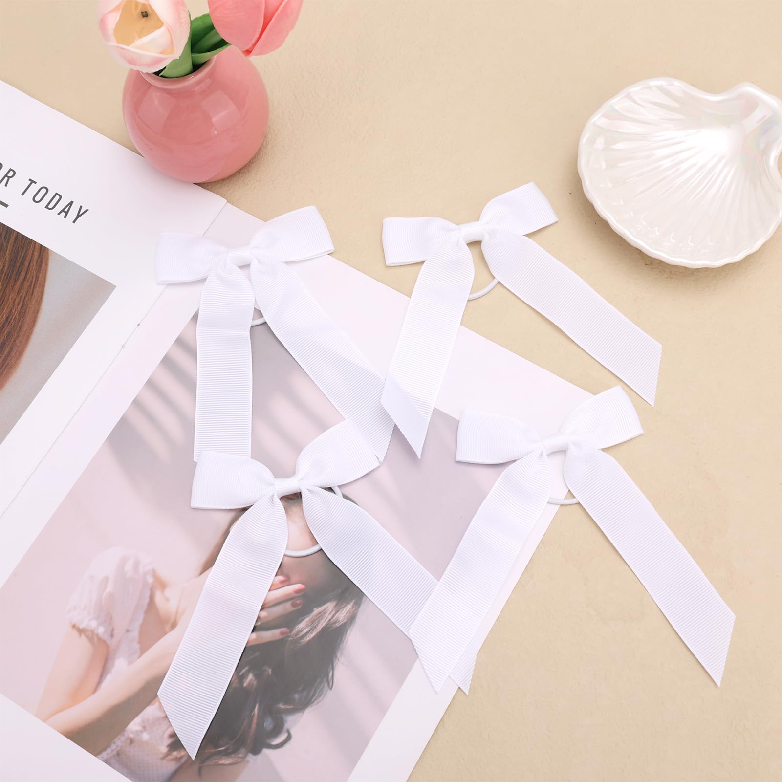 12pcs Collegiate Style Ponytail Holder Hair Bows - Image 3