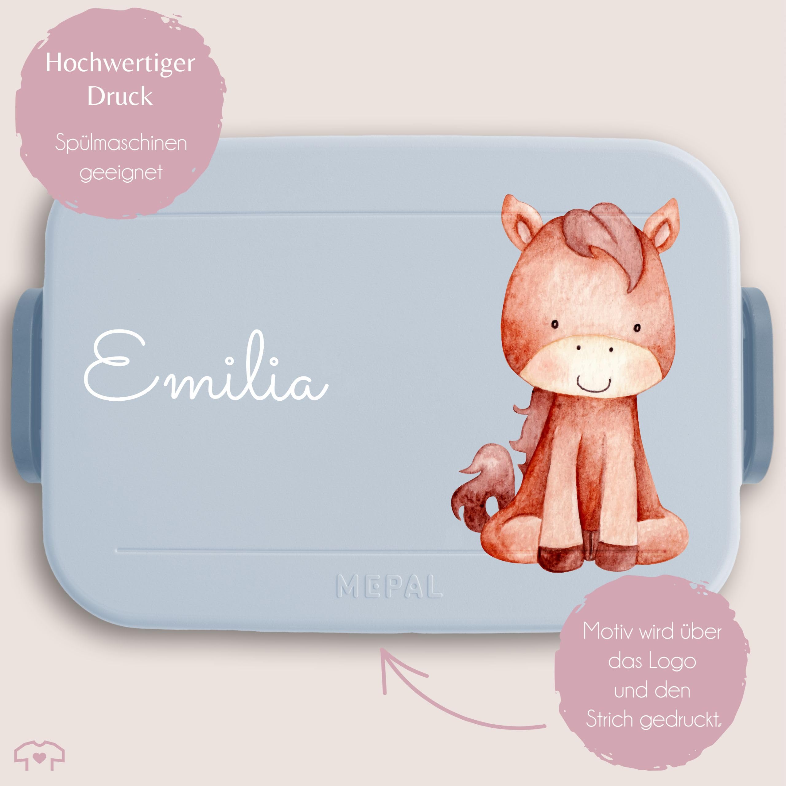 Mepal Kinder Bento Box Midi Mit Pferdemotiv – Brotdose Für Mädchen, 900 Ml, Inklusive 2 Einsätzen Und Snackgabel, Spülmaschinengeeignet