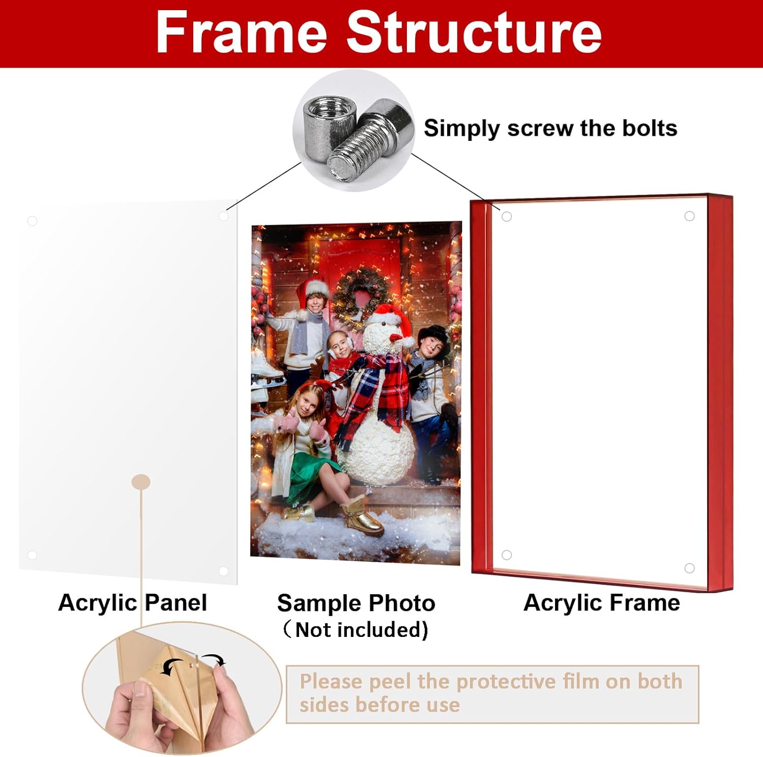 5x7 Picture Frame - Stunning Color Acrylic Photo Frames - Use as 5x7, 5x5, 4x6 Picture Frame and Acrylic Decorative Tray - Horizontal and Vertical Formats for Tabletop Display, Red, 1Pack