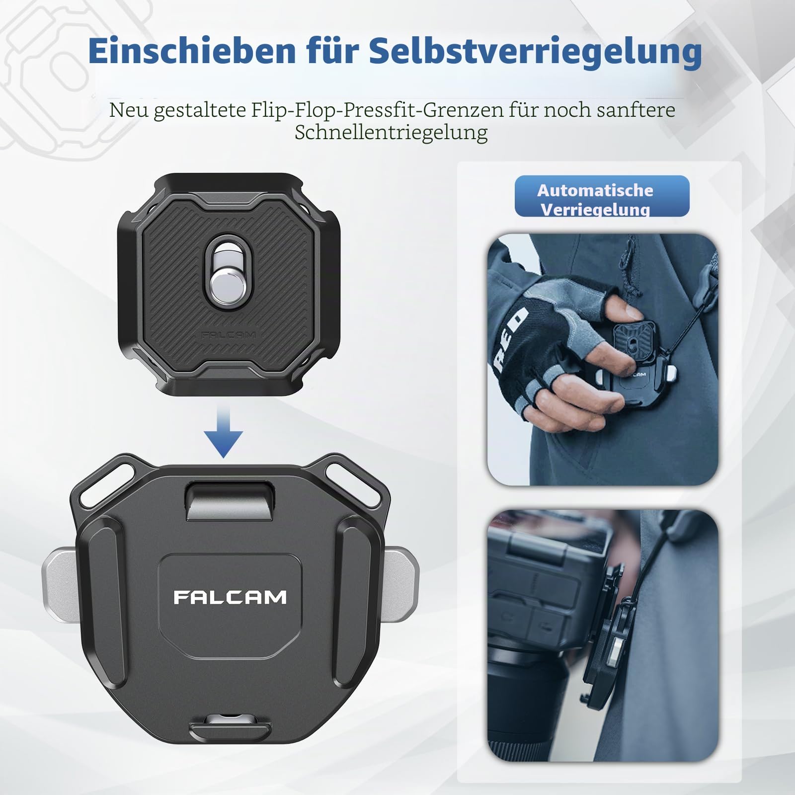 FALCAM F38 Kamera-Schultergurt-Schnellwechselset V2, 1/4-Zoll-Schrauben& Arca-Swiss-Standard-Schnellwechselplatte, Aluminium, Schnellverschluss für Kamera am Rucksack-Schultergurt