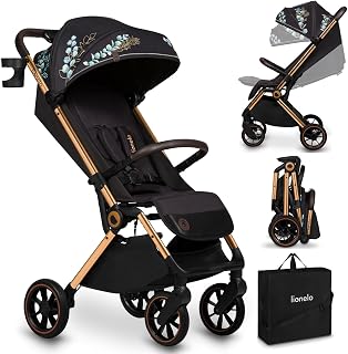 LIONELO Cloe Cochecito Plegable hasta 22 kg, Respaldo Ajustable Función Dormir, Arnés de 5 Puntos Ruedas Portavasos Ligero Compacto Impermeable, sillita, silla paseo ligera (golden moments)