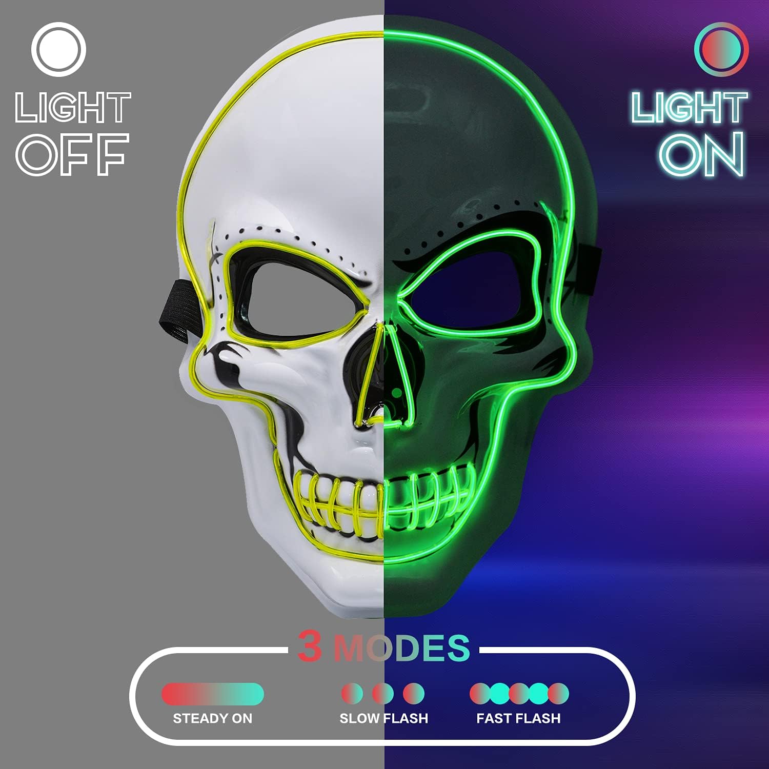 Halloween Mask, Purge Mask Light Up LED Mask with 3 Light Modes for Halloween Costumes, Cosplay and Party, Scary Mask for Men/Women/Kids (Green Light) : Clothing, Shoes & Jewelry