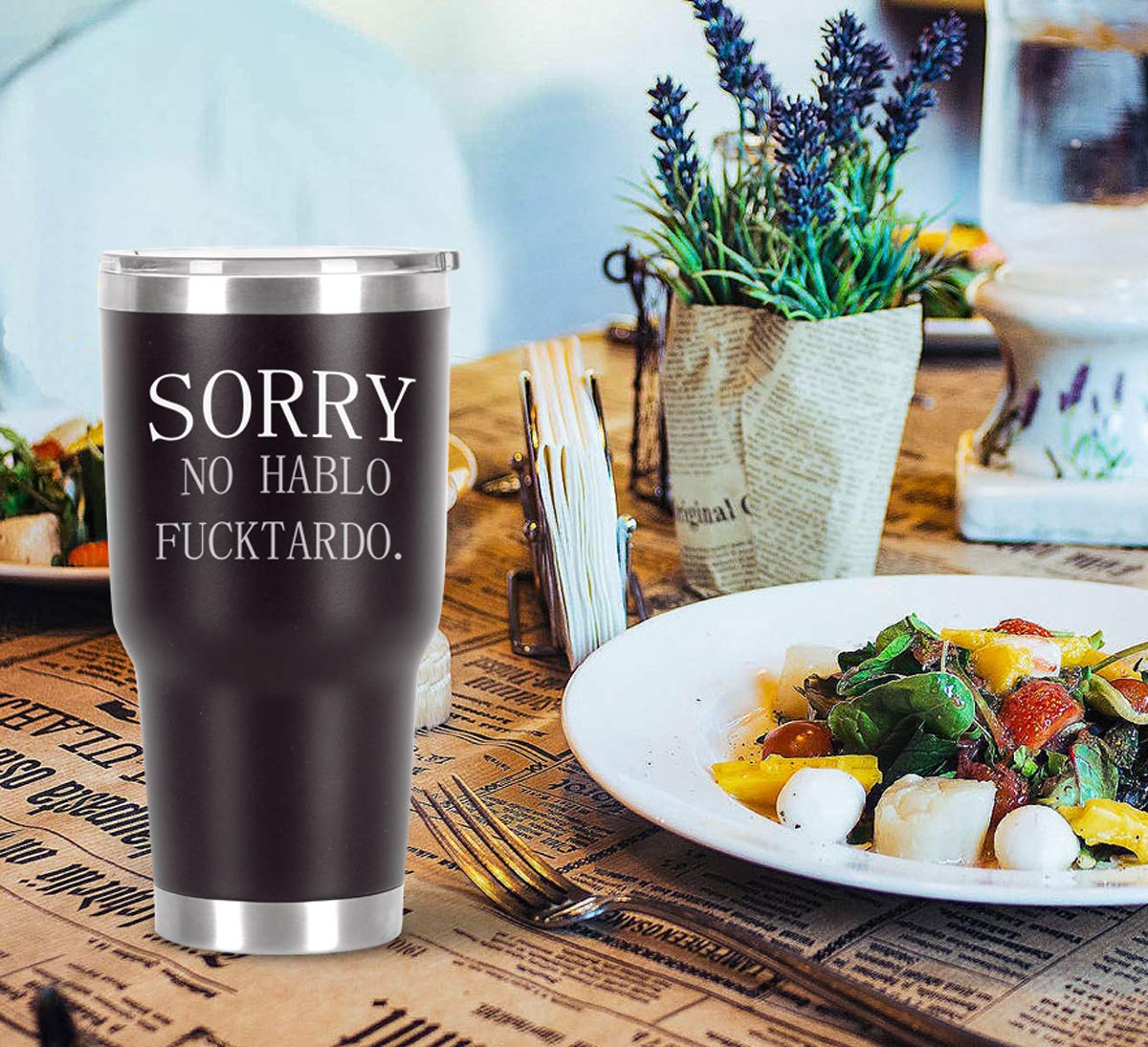 Sorry No Hablo Fuctardo Travel Tumbler, 30 Oz Insulated Stainless Steel Tumbler with Lid and Straws, Funny Christmas Birthday Gifts for Cowokers Boss Friends Dad Mom Sister Brother