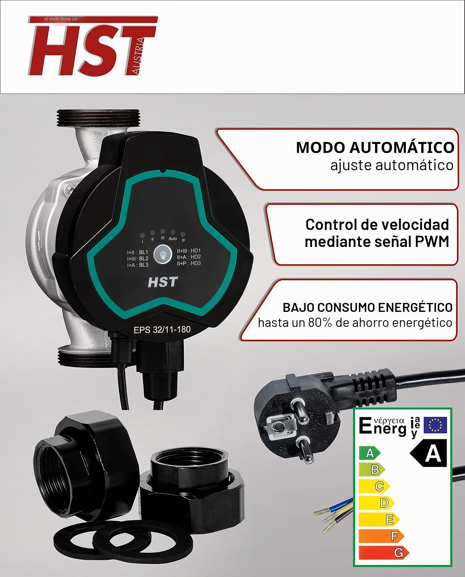 HST | Bomba de calefacción de alta eficiencia | Bomba de circulación | HST EPS 32-110/180 mm | Altura de entrega 11 metros | regulación de velocidad mediante señal PWM (opcional)