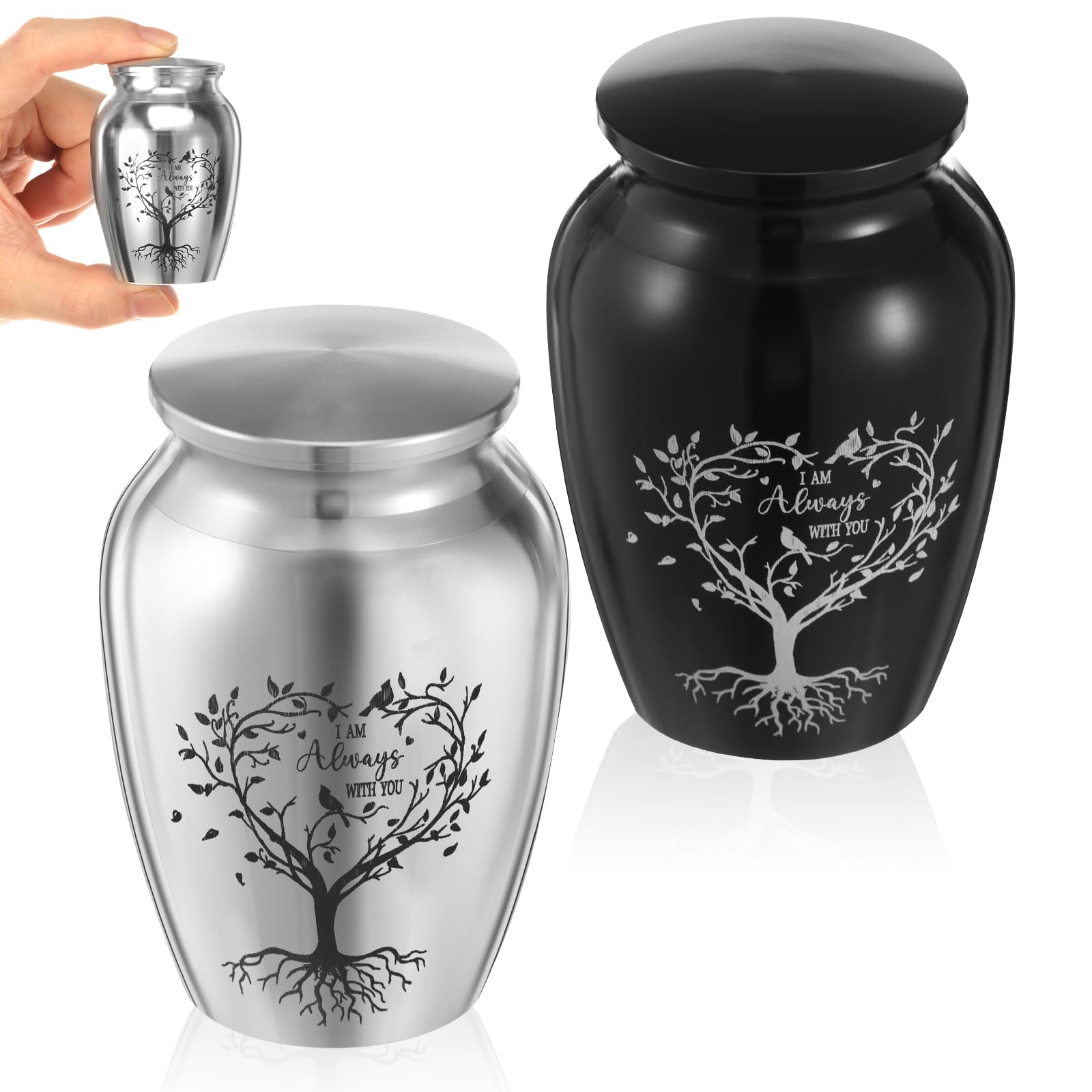 Set of 2 Small Keepsake Urns for Human Ashes Aluminium Alloy Tree of Life Mini Cremation Urns Ashes Funeral Memorial Ash Holder with Secure Screw Lid for Family Loved Ones Pet Dog Cat(2 Pcs A)