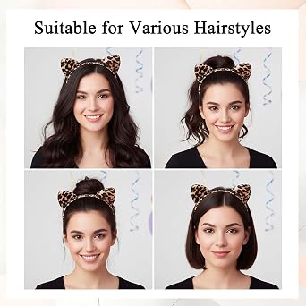 Leopard Print Cat Ears Headband for Women - Soft Furry Animal Ear Hairband, Comfortable Cosplay Accessory for Halloween, Costume Party, Face Washing, Makeup, Cheetah & Tiger Style