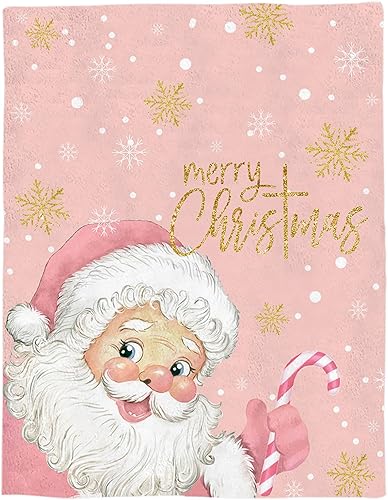 Miniatura 5 de Manta de franela de forro polar súper suave, manta ligera con textura rosa de Papá Noel, acogedora manta de felpa de microfibra para cama, sofá,