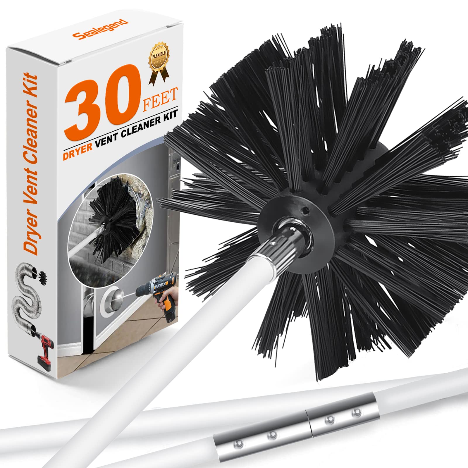 MISSING ROD 30 Feet Dryer Vent Cleaner Kit Lint Remover Fireplace Chimney Brushes Extends Up to 30 Feet Synthetic Brush Head