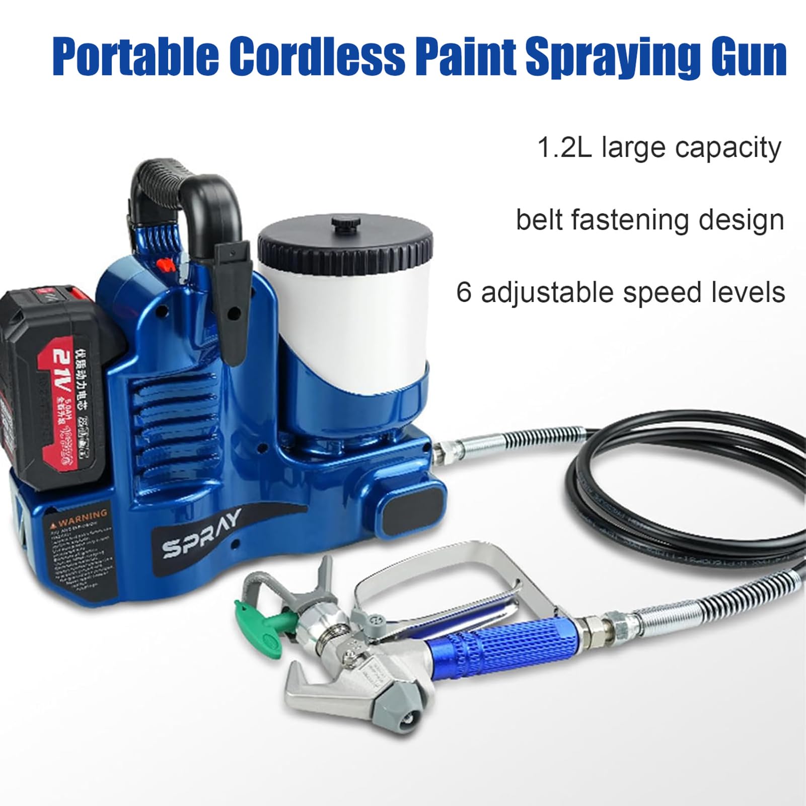 Pulverizador de Pintura Airless Inalámbrico 550W, Pistola de Pintura Eléctrica a Batería 21V, Máquina de Pintar Paredes Profesional con 6 Velocidades, Depósito 1.2L para Látex y Barniz