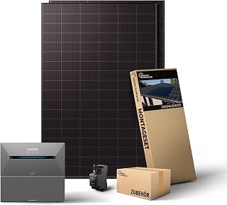 Kleines Kraftwerk 1000W Balkonkraftwerk mit Speicher Anker Solarbank 2 Pro + Zusatzbatterie |Ziegeldach Halterung |Solaranlage mit Speicher 800W komplett Steckdose|Balkon Kraftwerk Komplettset|2x500Wp