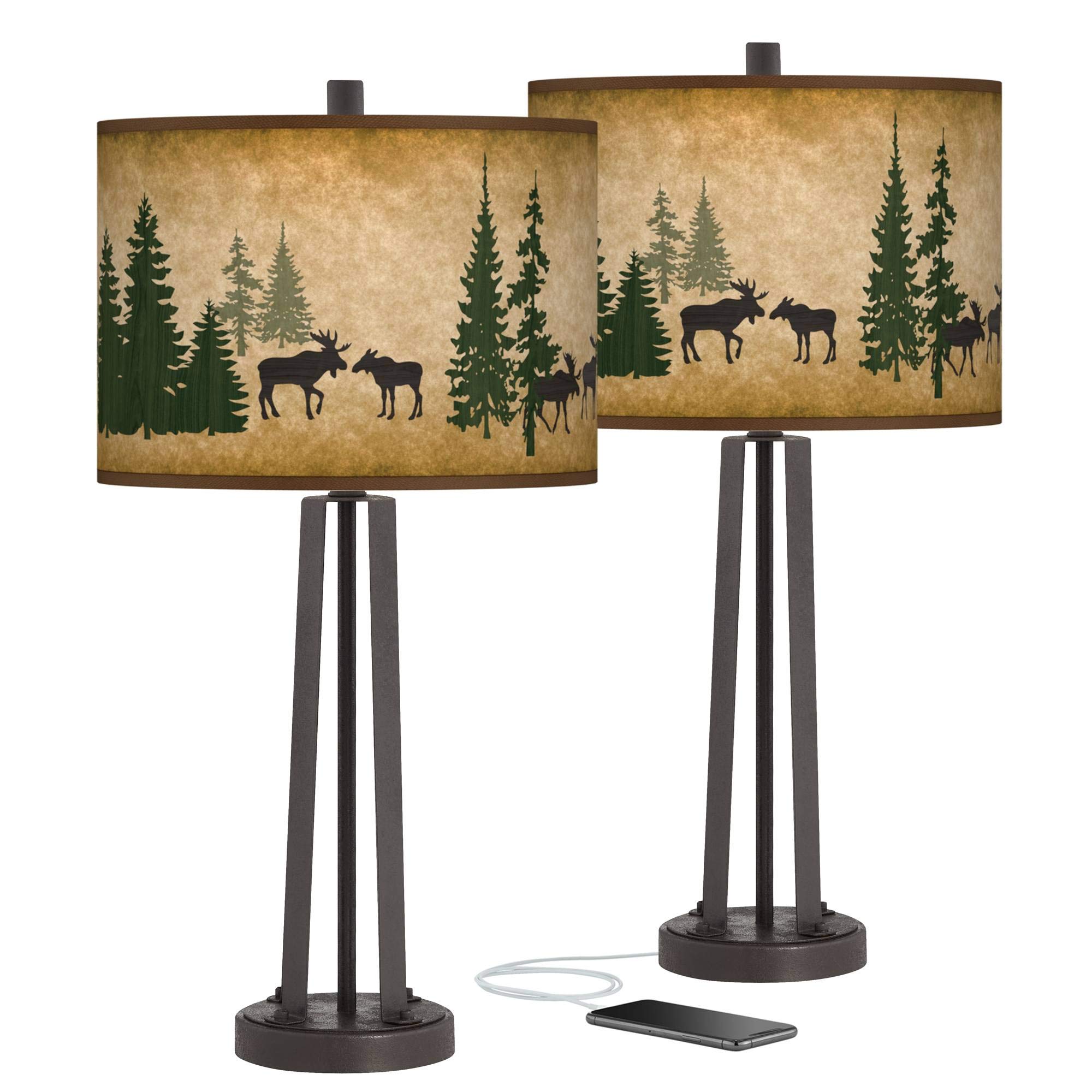 Giclee GlowMoose Lodge Susan Dark Bronze USB Table Lamps Set of 2 with Print Shade