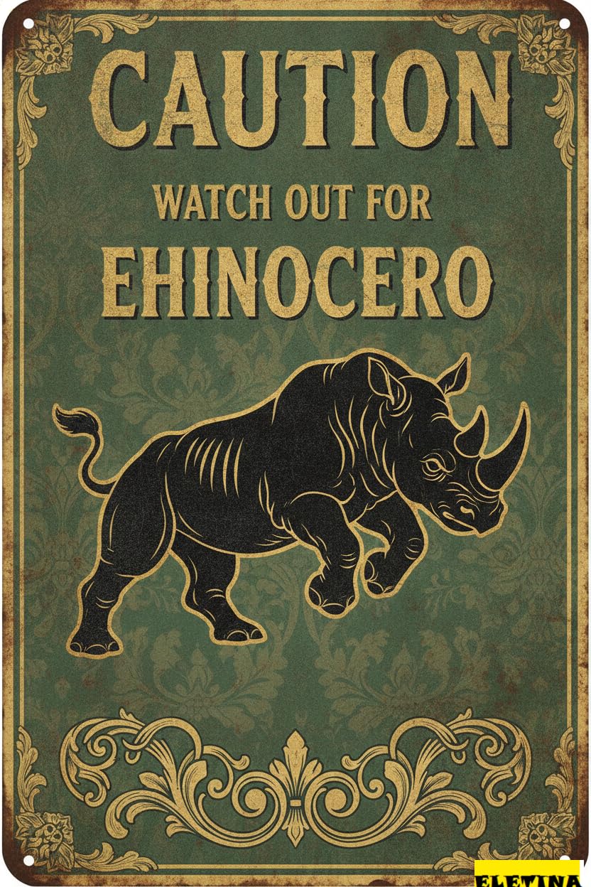 Tin Sign for Man Cave Caution Watch Out Ehinocero You Have Been Warned Aluminum Metal Tin S Door Warning Zoo Fence Gate Yard Home Wall Decor 8x12 Inch Private Property Decorative