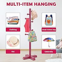 Vista 6 de Perchero independiente con 8 ganchos, 2 alturas ajustables, perchero de árbol para dormitorio, pasillo, entrada, oficina, sombreros, bolsos, bolso