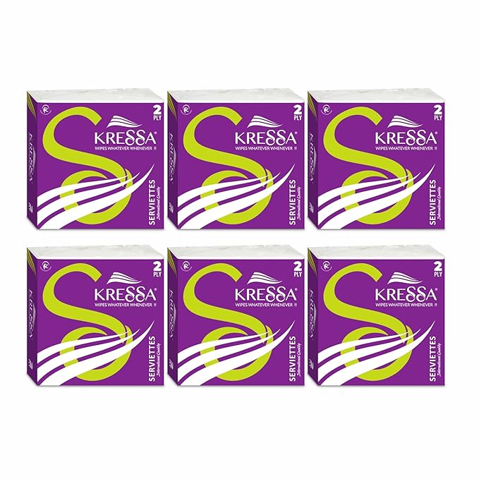 Kressa Tissue Paper Serviettes Paper Napkins Table Top Serviettes 2 Ply Pack of 6 (300