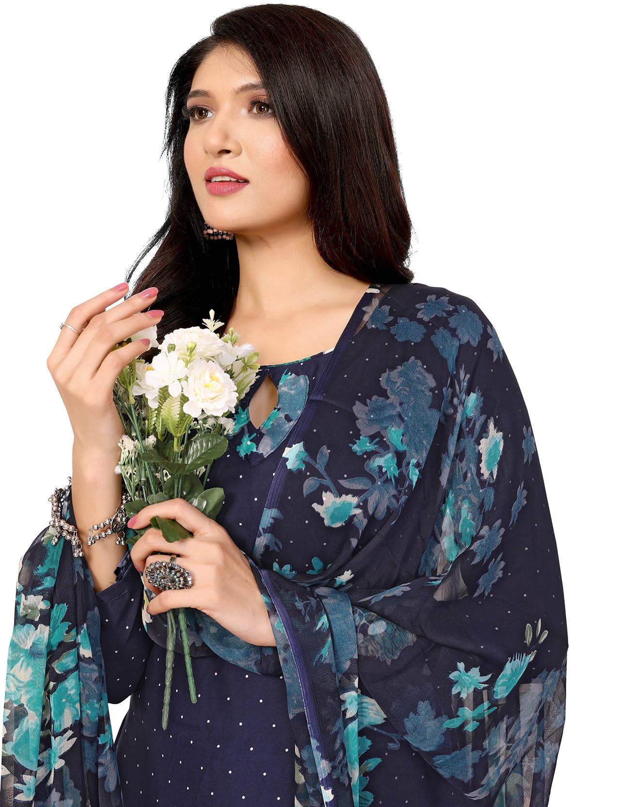 yashika Women's Printed Dress Material - Unstitched Crepe Fabric Kurti, Pants & Dupatta Set (AZ-YS-P4-BLUE FLOWER)-picture-18