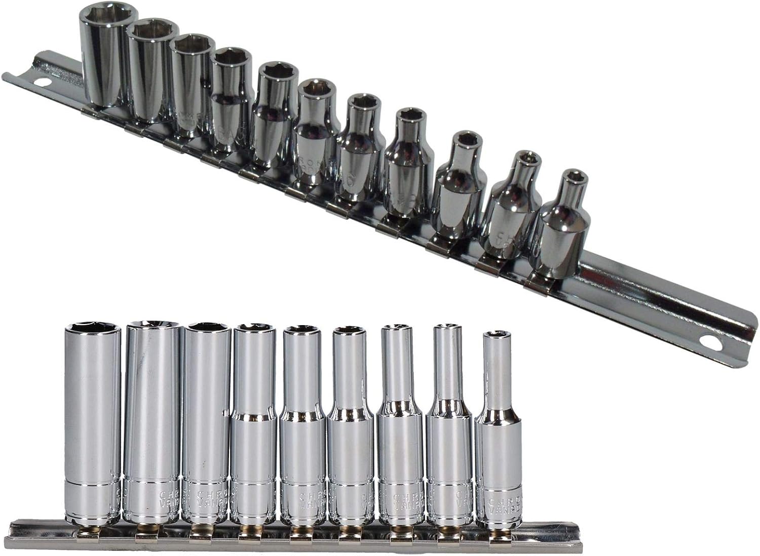1/4" Drive Shallow and Deep BA Socket Set Sockets 0BA - 10BA 20pc On Rails