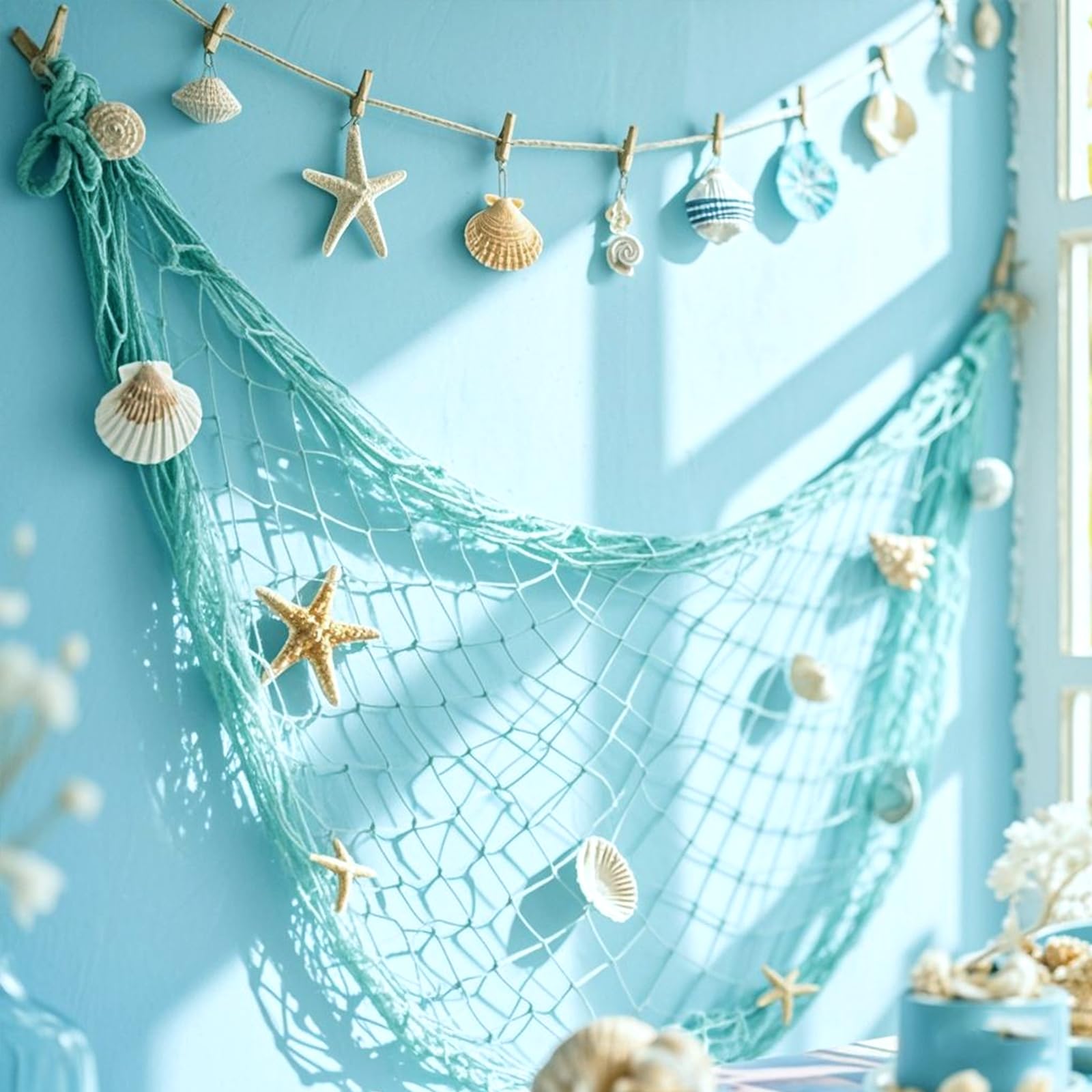 2 Pack Fish Net Decorations for Party, Natural Cotton Hawaiian Party Fishing Net Decorative, Nautical Themed Cotton Fishnet Under The Sea Pirate Ocean BeachHalloween Decor Blue : Home & Kitchen