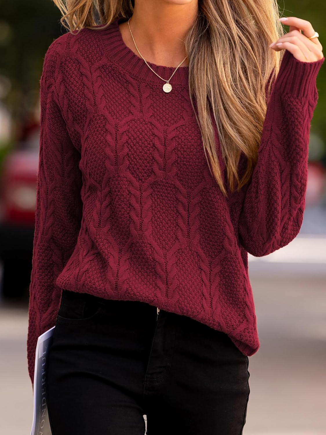 CUPSHE Women Fall Sweater Cable Knit Long Sleeve Crewneck Casual Winter Cozy Pullover Tops - Image 5