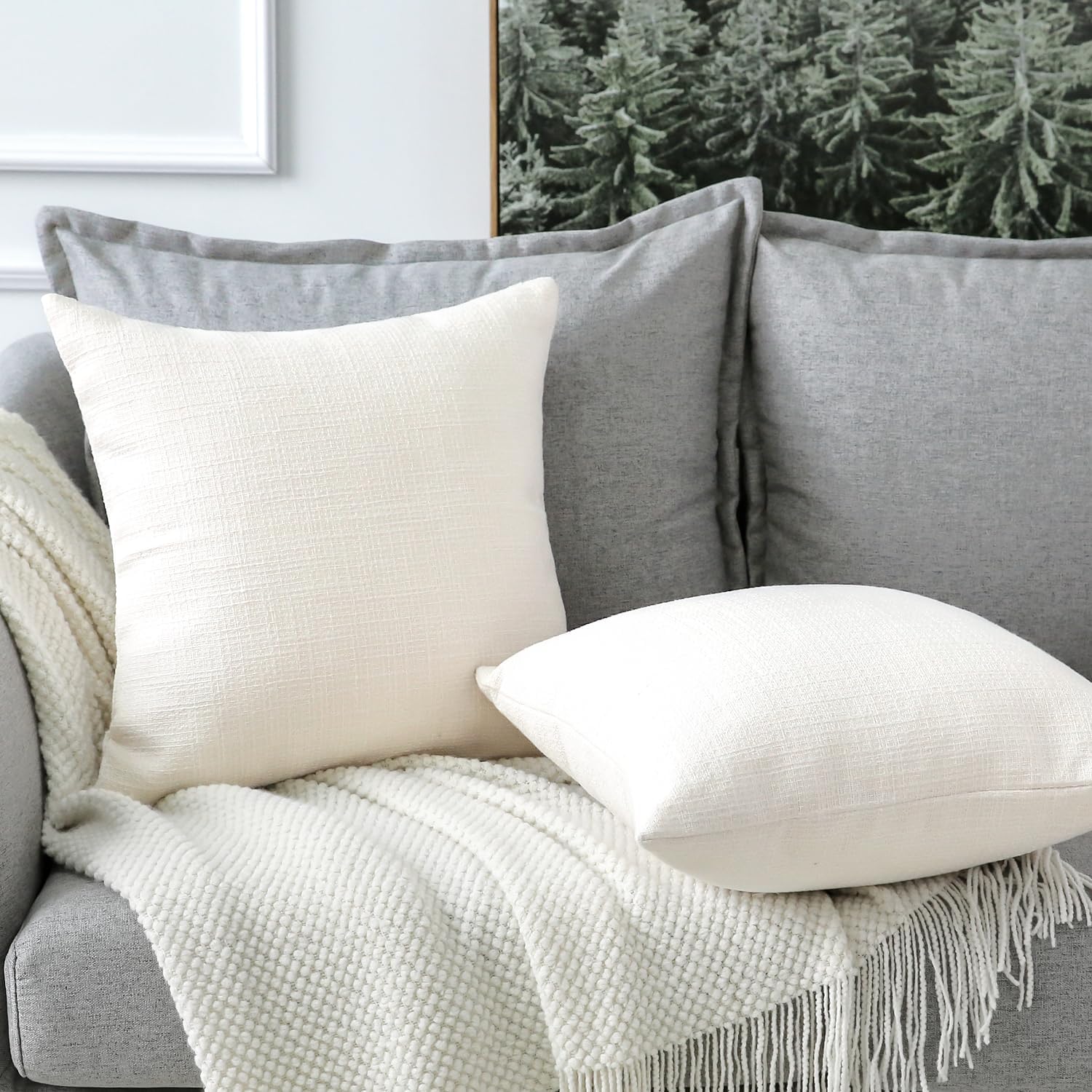 OTOSTAR Linen Throw Pillow Covers Set of 2 Decorative Square Pillowcases Cushion Covers 28x28 Inch for Home Decor Sofa Bedroom Car 70 x 70 CM Cream White/Beige